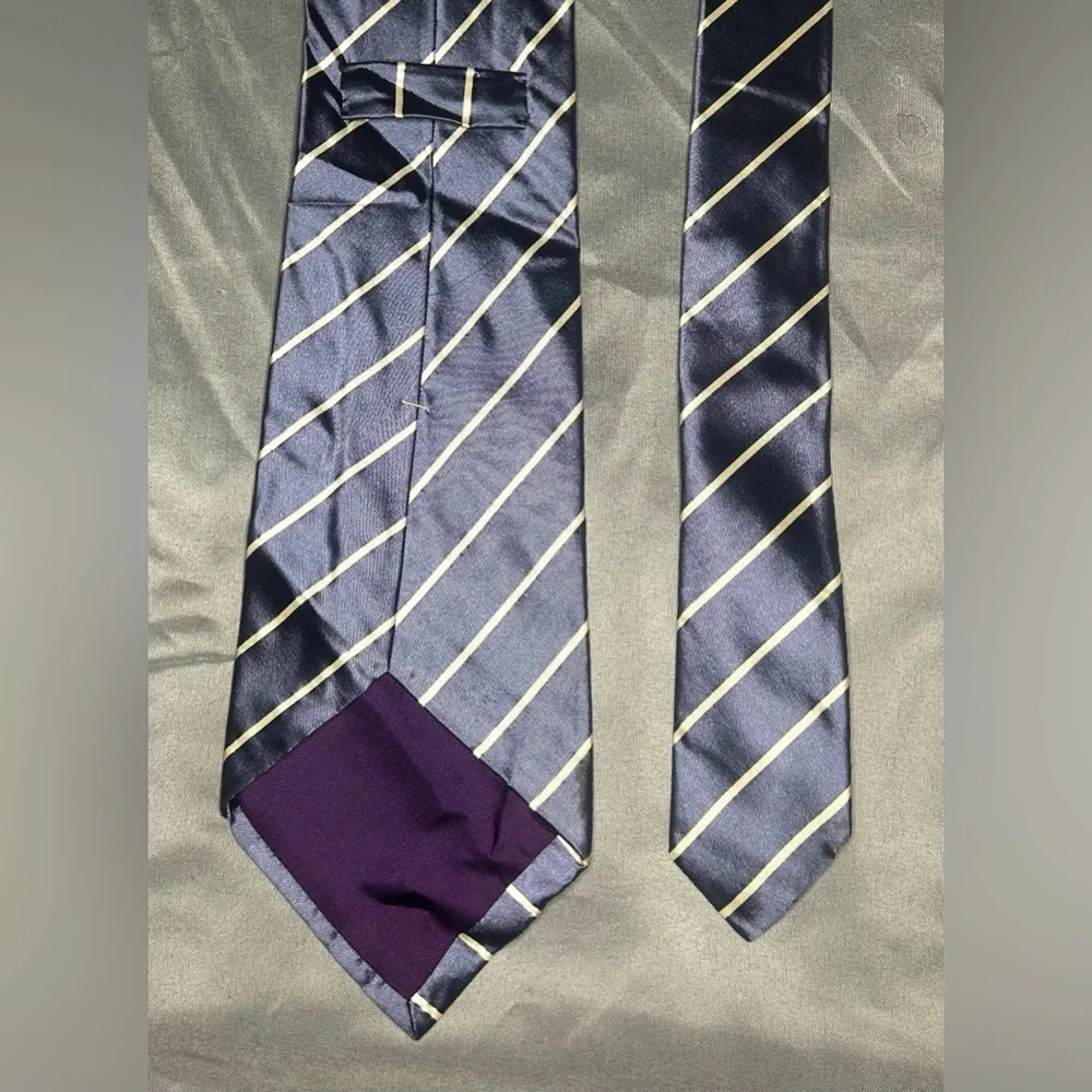 Men’s Ralph Lauren Purple Label White Striped Silk Italy Designer Tie - Picture 4 of 6